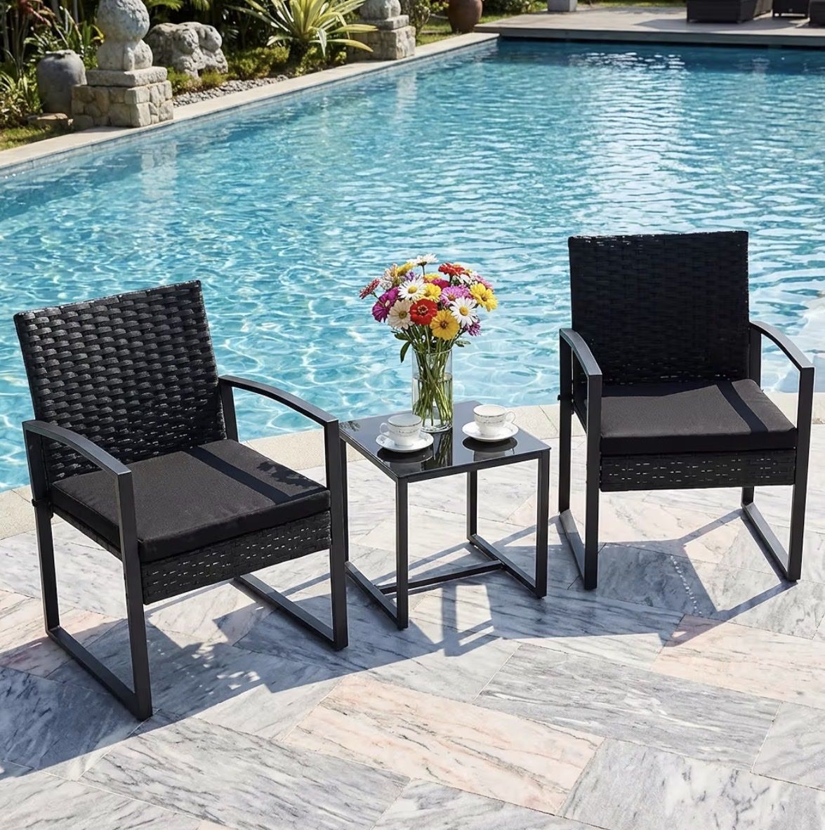 Outdoor Patio Set — 2 Chairs + Coffee Table (Brand New