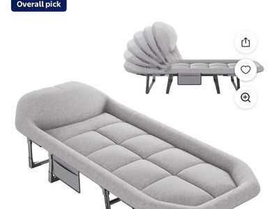 Gianna Folding Camping Cot with Mattress, Adjustable Backrest, 450lb Capacity