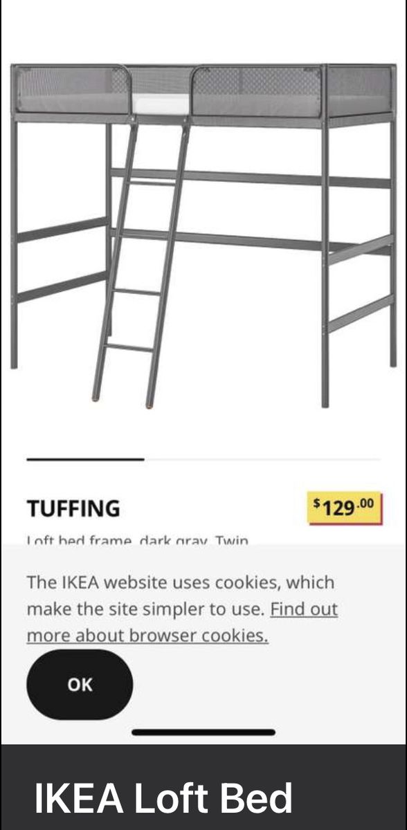IKEA Tuffing Twin Loft Bed Frame, Dark Gray - Space-Saving Design