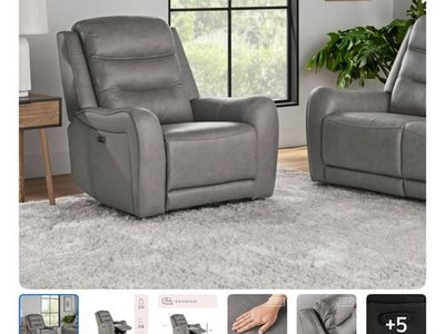 Member's Mark Cooper Power Recliner in Grey - Cushioned Leather, Power Headrest, USB Port