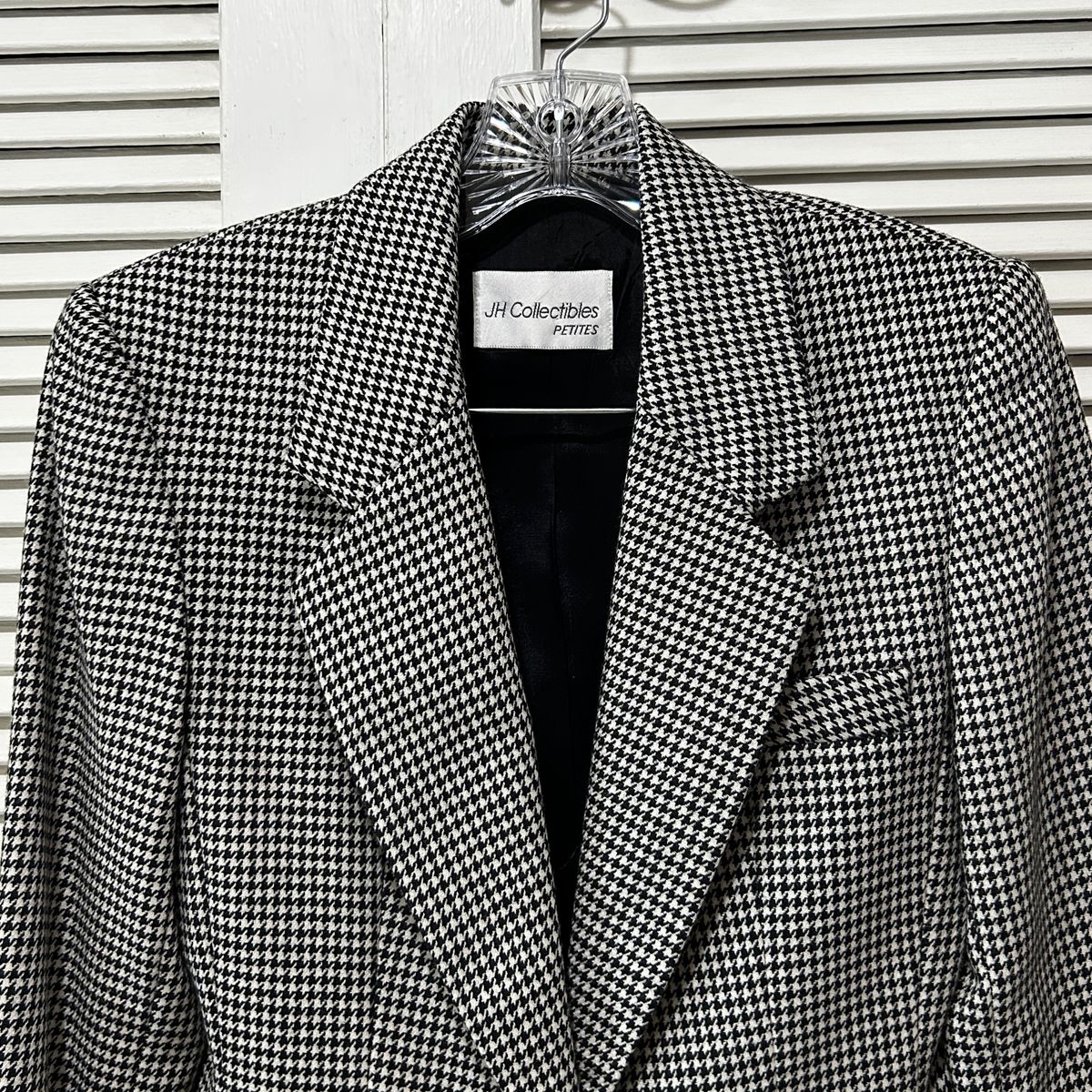 Size 2 “JH Collectibles Petites” 100% Wool JACKET Y Houndstooth Check Classic Black & White