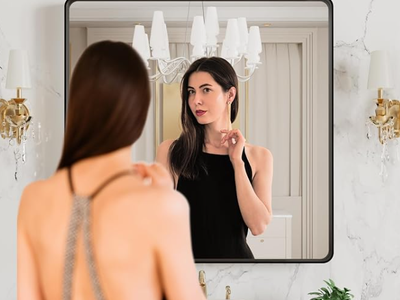 LOAAO 38x38 Inch Black Bathroom Mirror Metal Framed