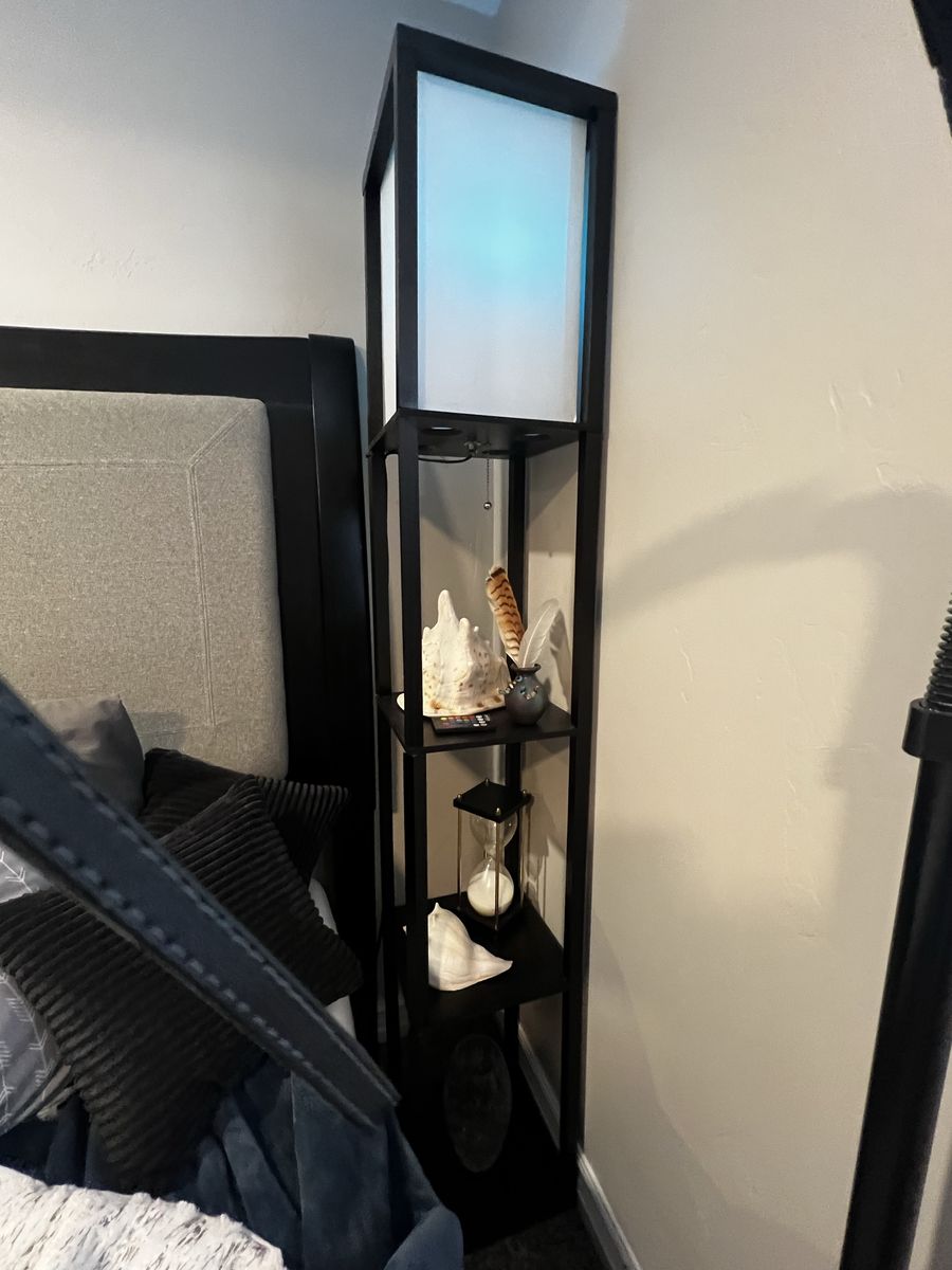 2 Black Floor Lamps with Shelves and Remote Control