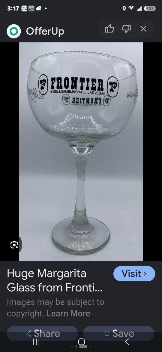Vintage Frontier Hotel & Gambling Hall Las Vegas Giant Margarita Glass - Souvenir