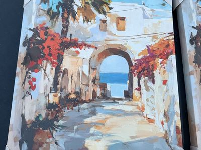 Coastal Archway Canvas Wall Art Set - Greece-Inspired Mediterranean Decor, Set of 2