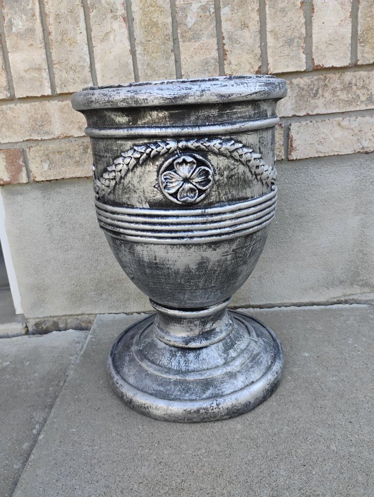 Decorative Silver plaster Pedestal Urn Planter 12x19 Inches