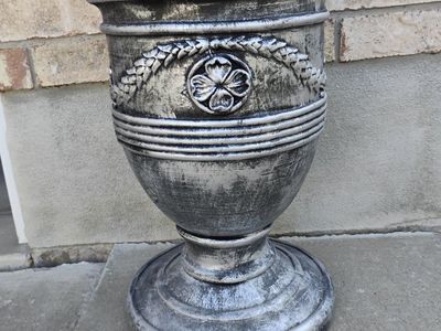 Decorative Silver plaster Pedestal Urn Planter 12x19 Inches