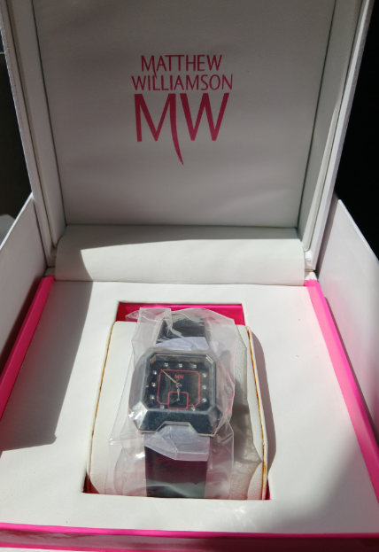 Matthew Williamson  Women's Silver Tone Watch with Black Face, New in Box- Style 5