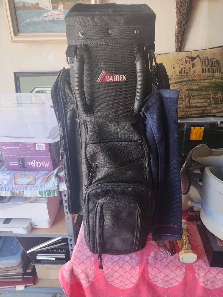 Datrek Black Golf Bag with Multiple Pockets and Shoulder Strap - Great Condition