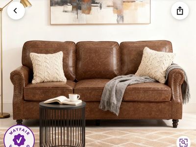 Luxurious Brown Leather Sofa - 3 Seater Couch, Tufted Design, Wayfair Verified