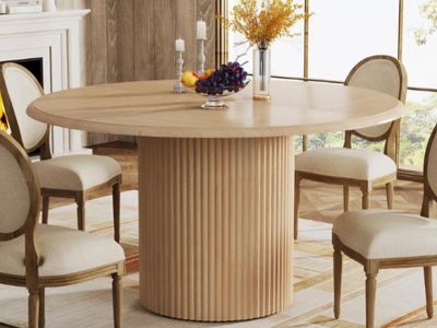Tribesigns 47" Round Dining Table for 4, Farmhouse Kitchen Table with Metal Base, Modern Small Dinner Table for Dining Room,Kitc