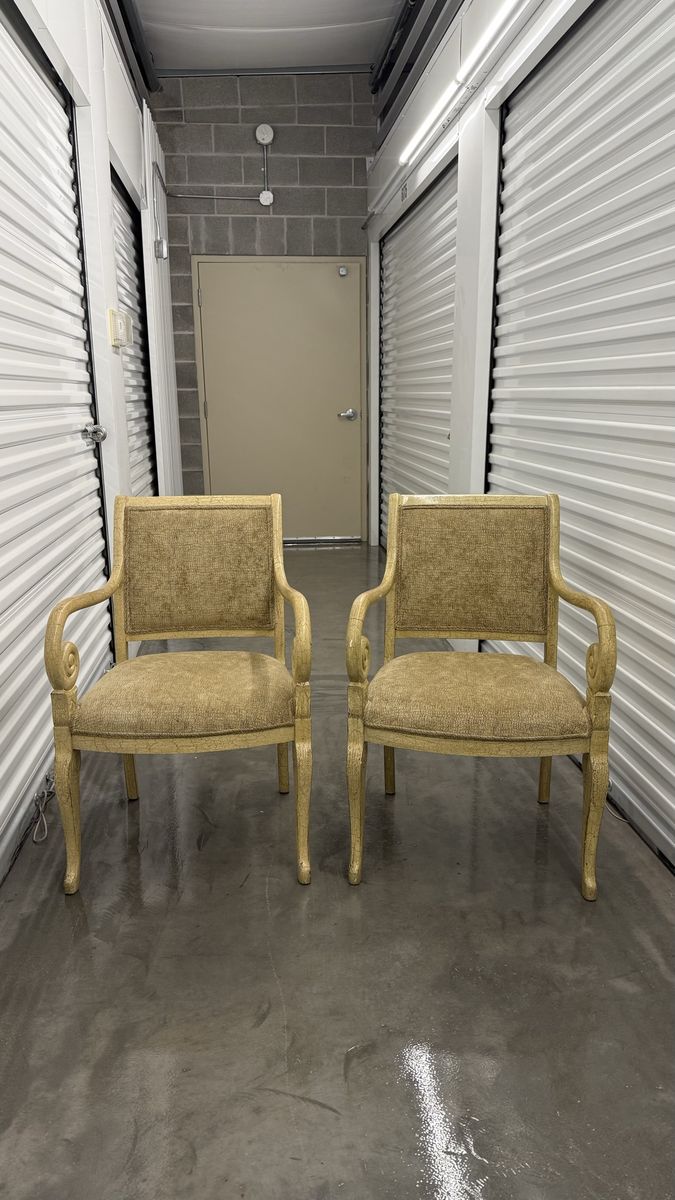 Vintage Style Cream Upholstered Dining Armchairs - Set of 2, Ornate Carved Wood Frames