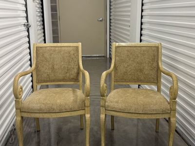 Vintage Style Cream Upholstered Dining Armchairs - Set of 2, Ornate Carved Wood Frames