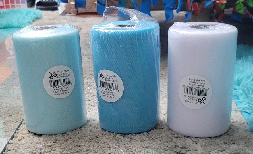 Assorted Crafting Supplies - Tulle, Burlap Ribbon, and Italian Crepe Paper
