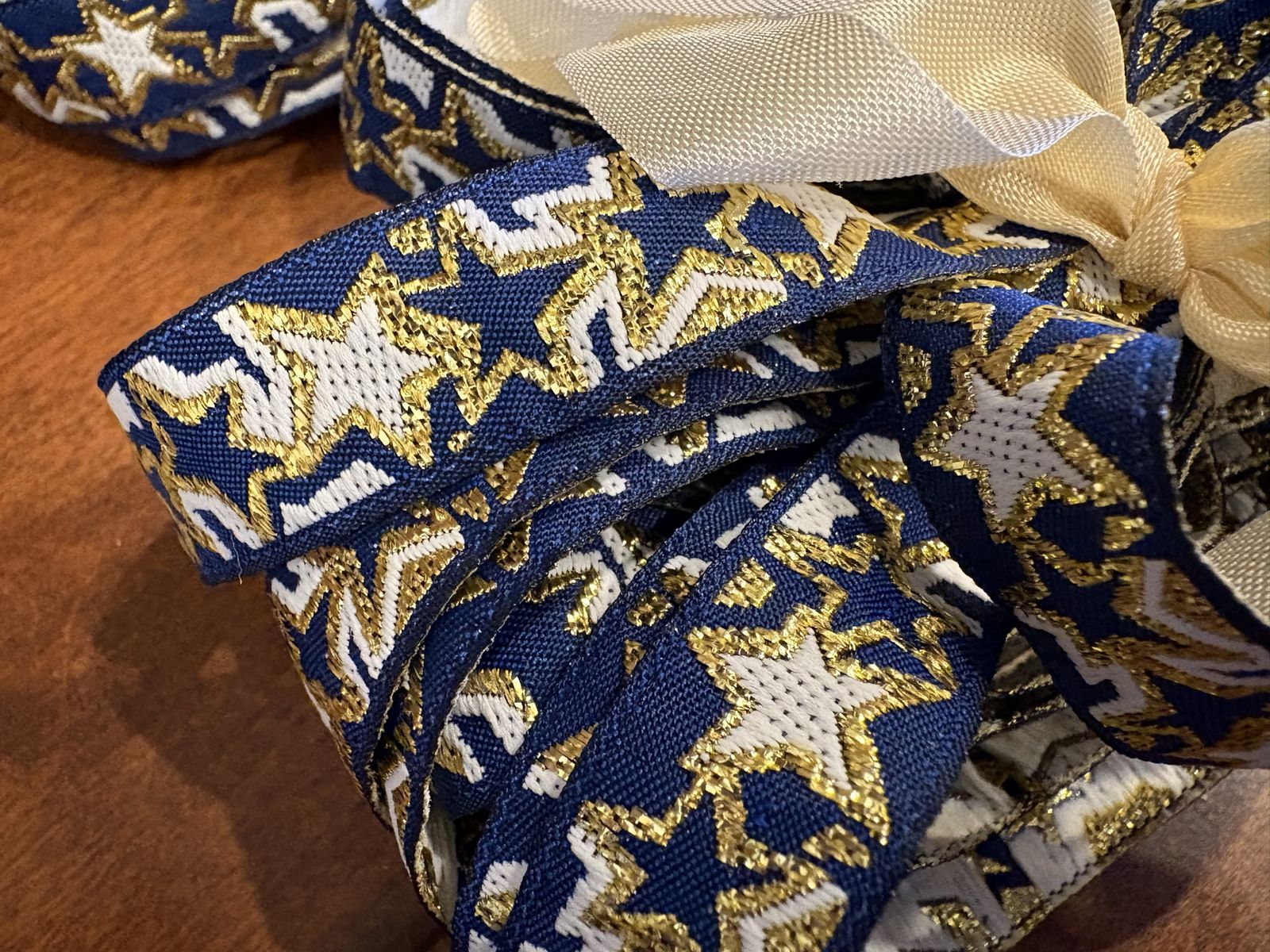 62 Yards of Navy Ribbon w/ Gold & White Stars