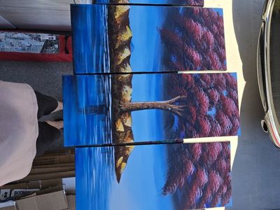 Abstract Tree Landscape Multi-Panel Canvas Painting