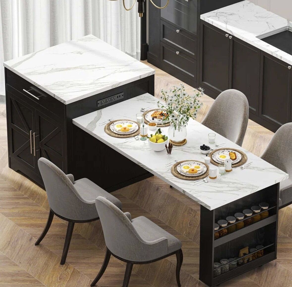 Kitchen Island with an Extendable Dining Table