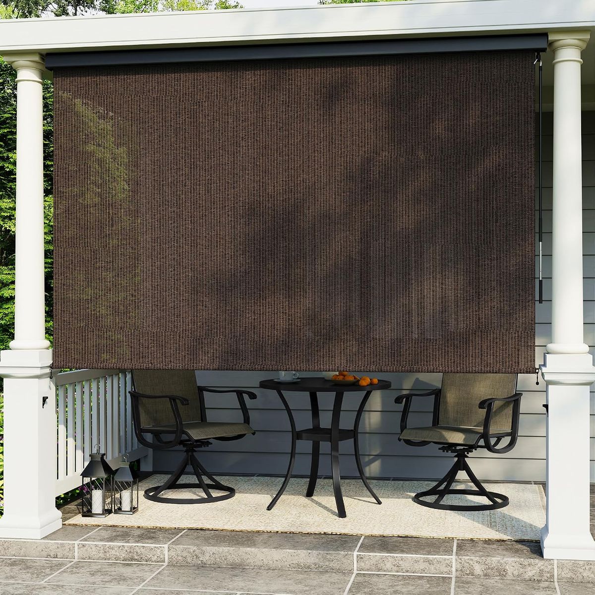 NEW 8x8 Ft Premium Outdoor Roller Shade, 95% Patio Roll up Blinds with Weather Resistant Valance