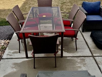 Patio Rattan Glass Table And Matching Six Chairs