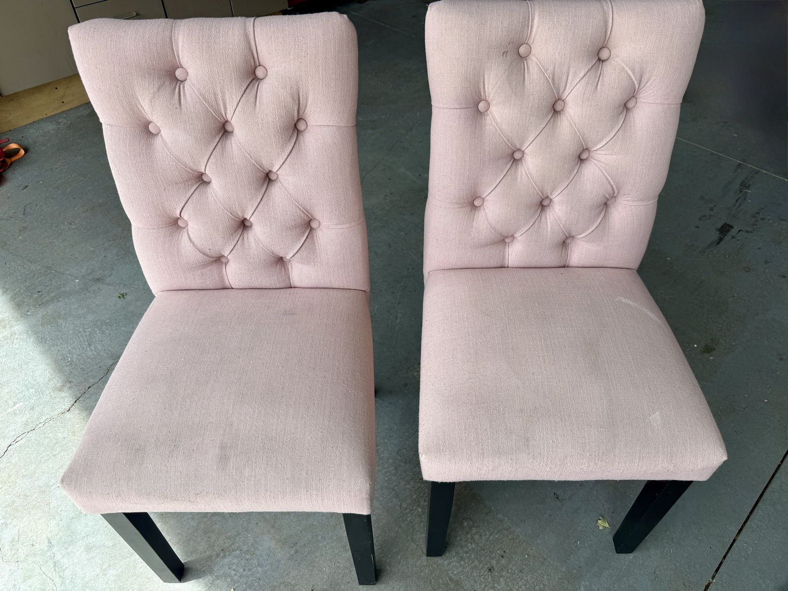 Set of 2 Pink Tufted Upholstered Chairs with Black Legs