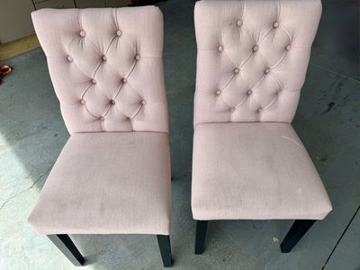Set of 2 Pink Tufted Upholstered Chairs with Black Legs
