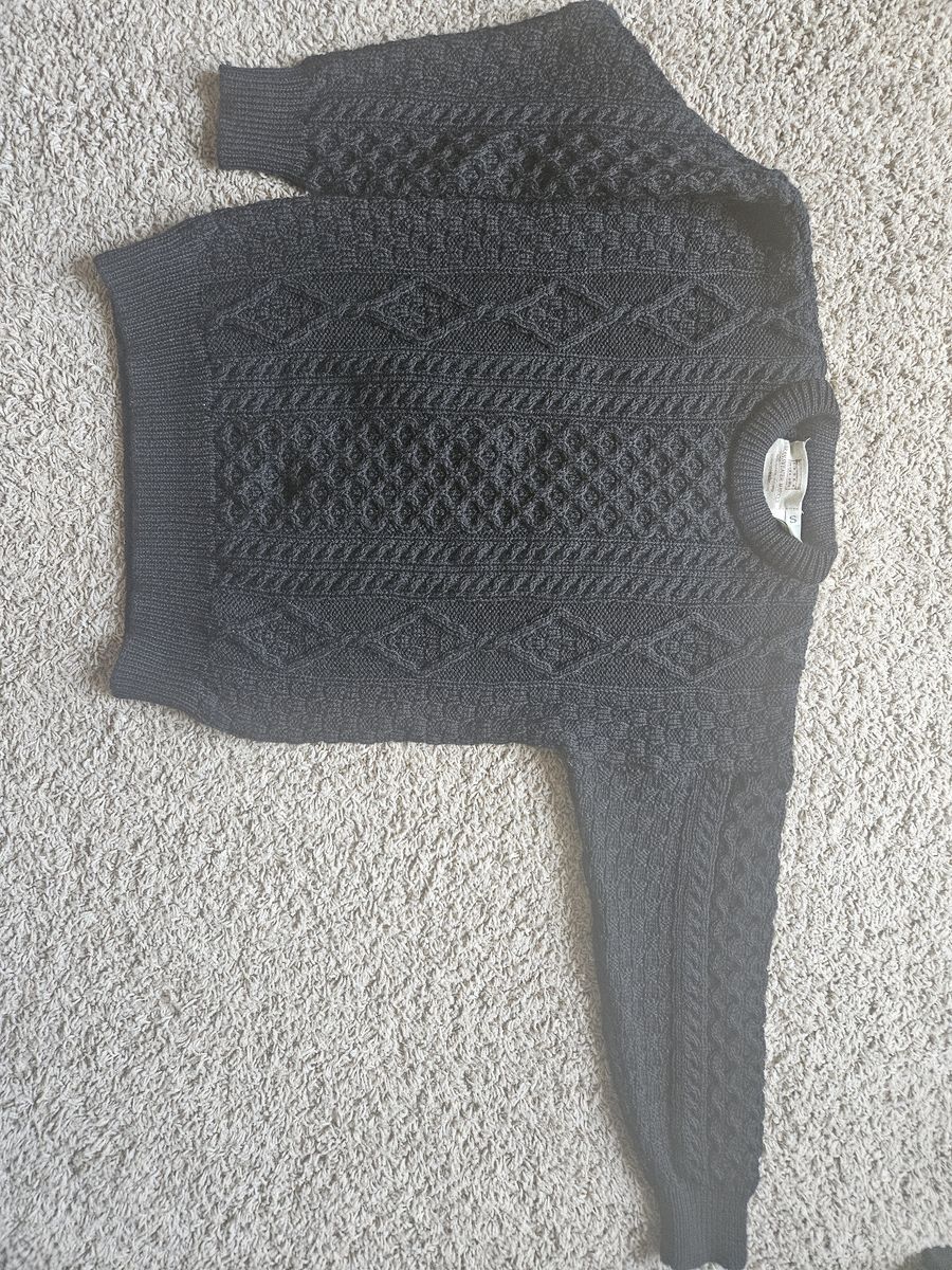 Aran Sweater, black cable knit, size S