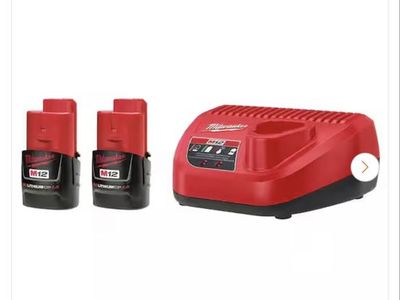 Milwaukee M12 12V Lithium-Ion Compact 2.0 Ah Battery Pack 2-Pack Starter Kit with Charger