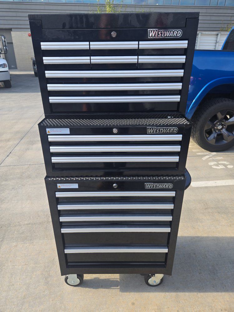 Westward 3-Piece Black Rolling Tool Chest & Cabinet Combo Stack