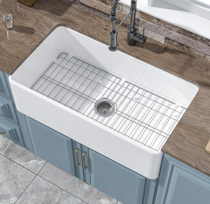 33" x 18" Fireclay Apron Front Farmhouse Sink White for Kitchen Large single bowl farm style
