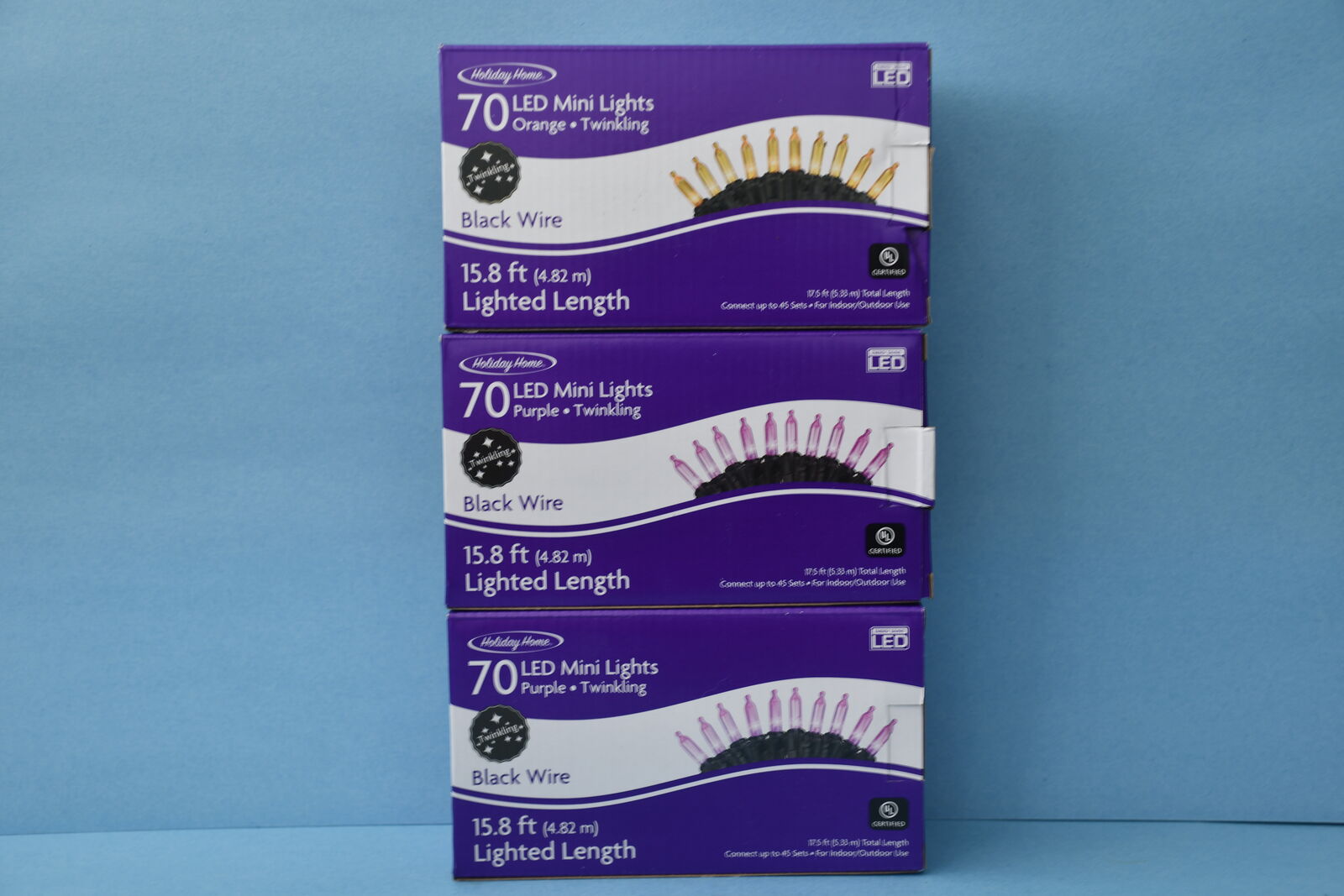 3 NEW BOXES HALLOWEEN MINI "TWINKLING" LIGHTS ~ LED ~ PURPLE & ORANGE ~ 70 LIGHTS PER BOX
