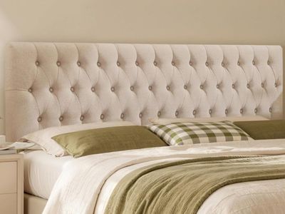 Queen Size Beige Tufted Upholstered Headboard with Adjustable Metal Legs #535