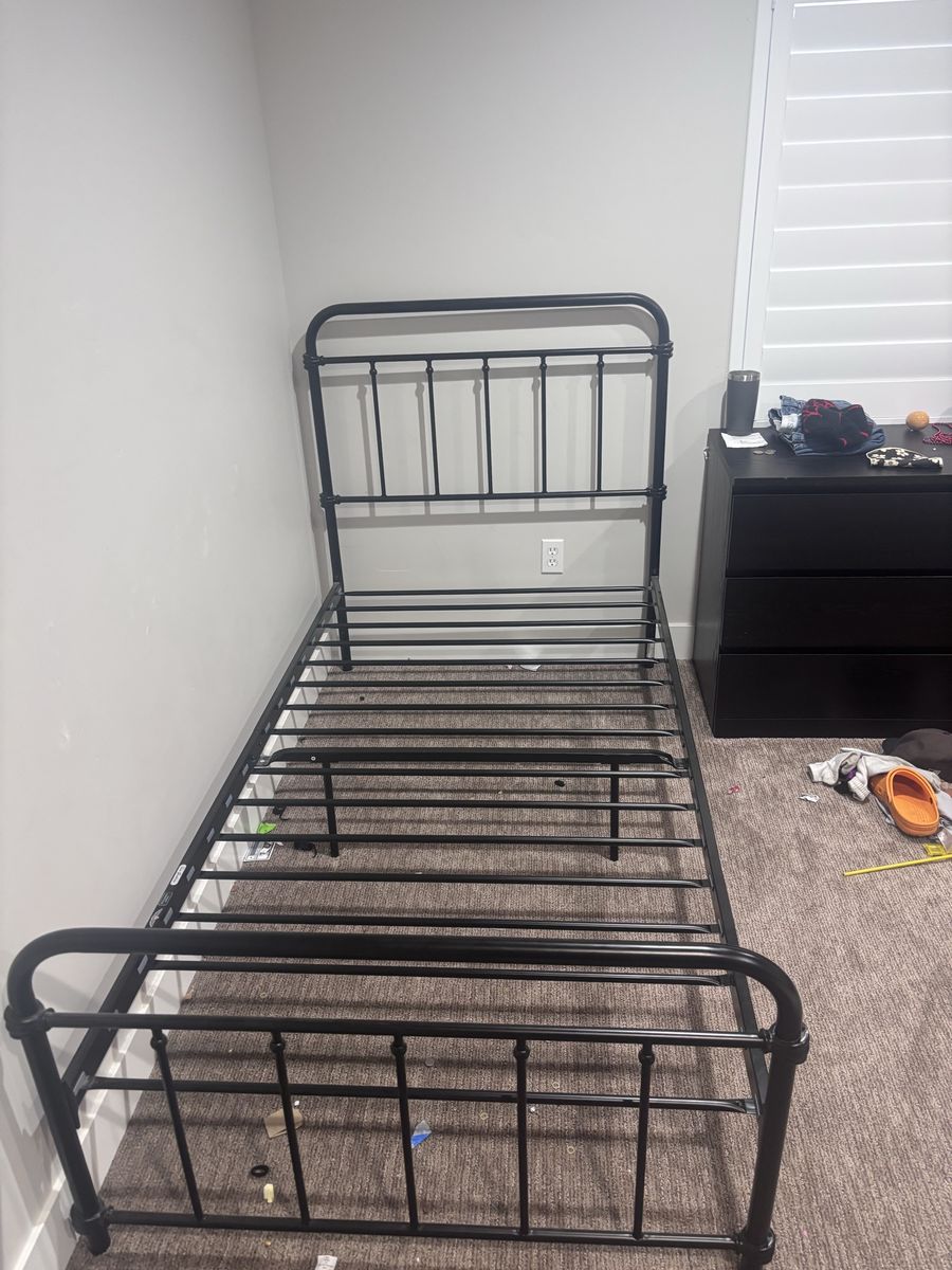 Black Metal Twin Bed Frame with Two Twin Mattresses