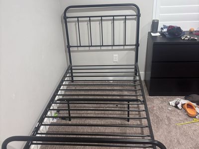 Black Metal Twin Bed Frame with Two Twin Mattresses