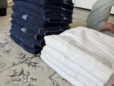 Navy Blue & White Bath Towels - Set of 14 (10 Navy, 4 White) Cotton Blend