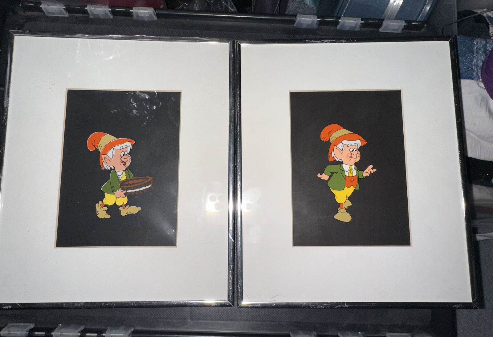 Vintage Pair of Framed Keebler Elves animation cels.