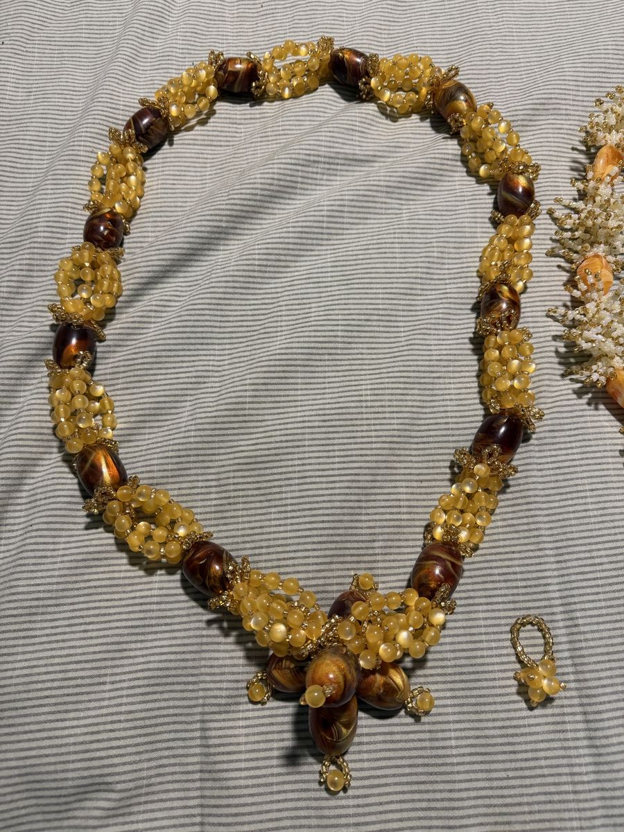 Handcrafted Beaded Statement Necklace & Ring Set 