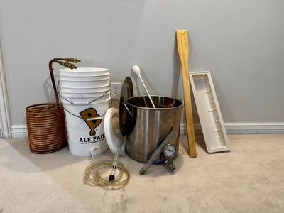 Homebrew Starter Kit: Ale Pail Fermenter, Stainless Steel Kettle, Wort Chiller, Accessories