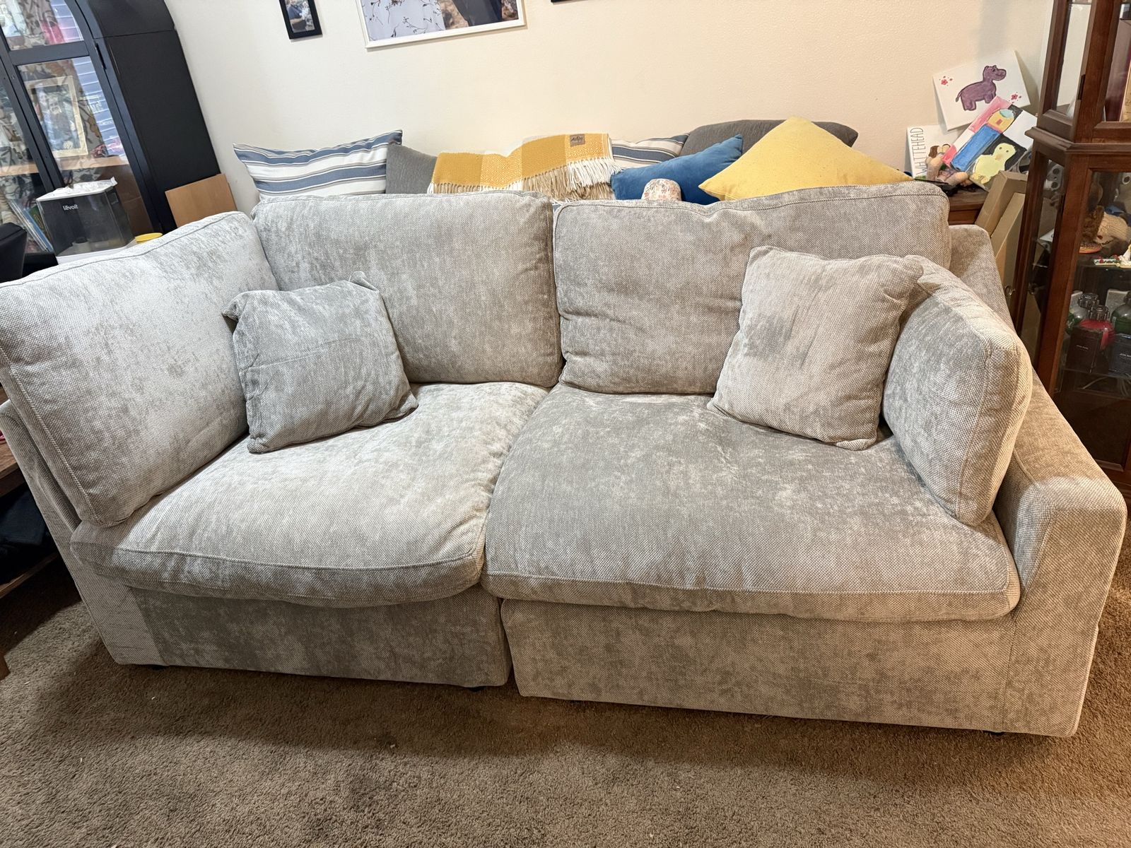 New Spacious Grey Fabric Sofa - Comfortable 2-Piece Sectional with Plush Cushions