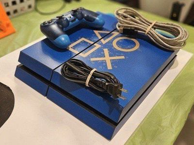 Sony PlayStation 4 (PS4) - Blue, Gold Accents, Controller + Cables. FW 4.05