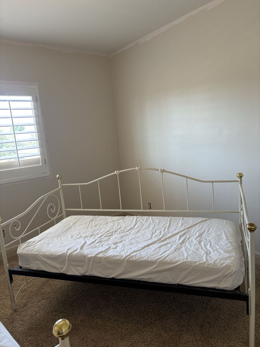White Metal Daybed Frame with Brass Finials and Heart Accents