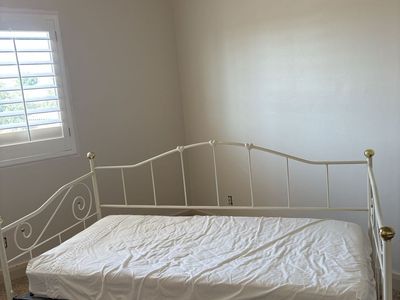 White Metal Daybed Frame with Brass Finials and Heart Accents