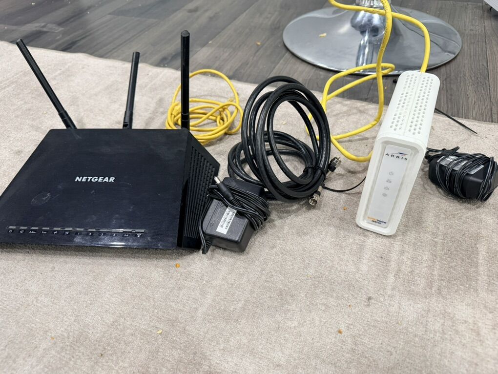 Netgear Router & Arris Modem With All Cables