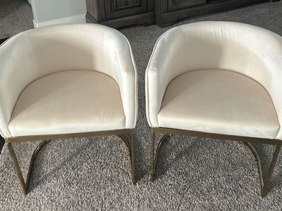 Pair of Cream Velvet Accent Chairs with Gold Metal Base - Modern Contemporary Style
