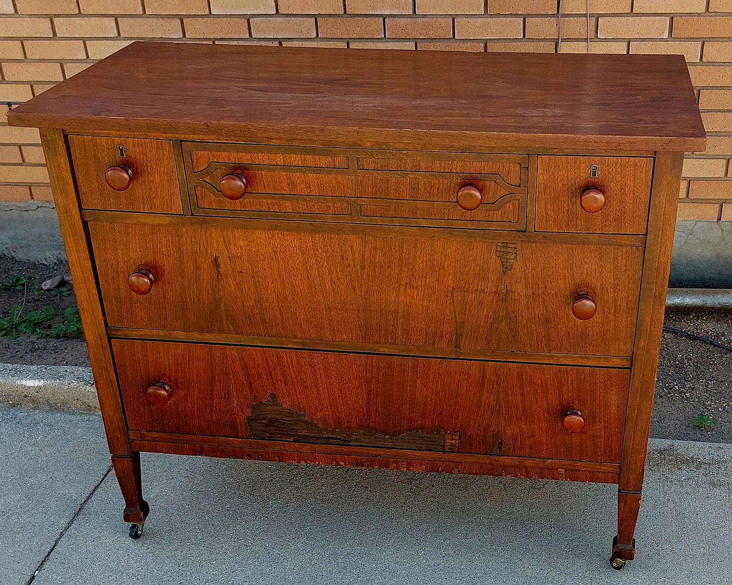Antique Walnut Dresser 5 Drawer