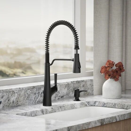 Kohler Semi-Professional Kitchen Faucet with Soap Dispenser Matte Black #88600