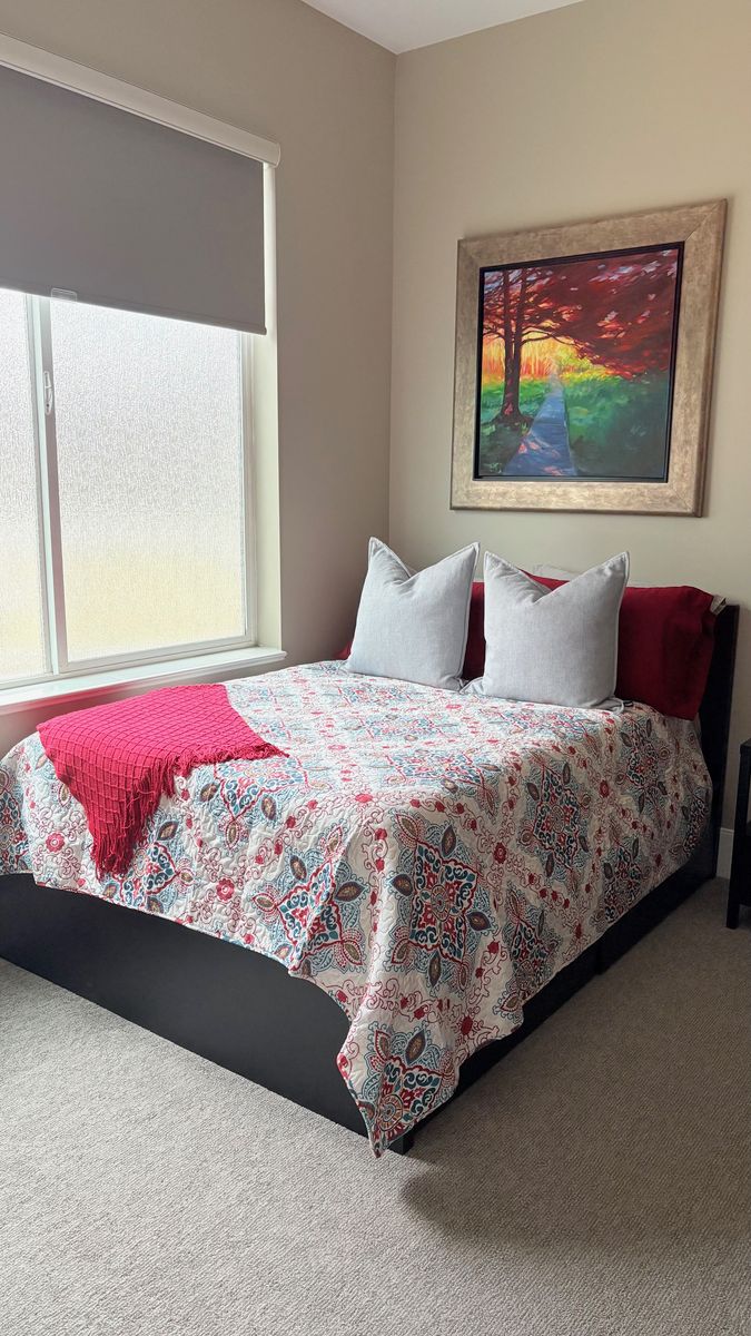 Double Bed, Mattress, Bedside Table w/Lamp