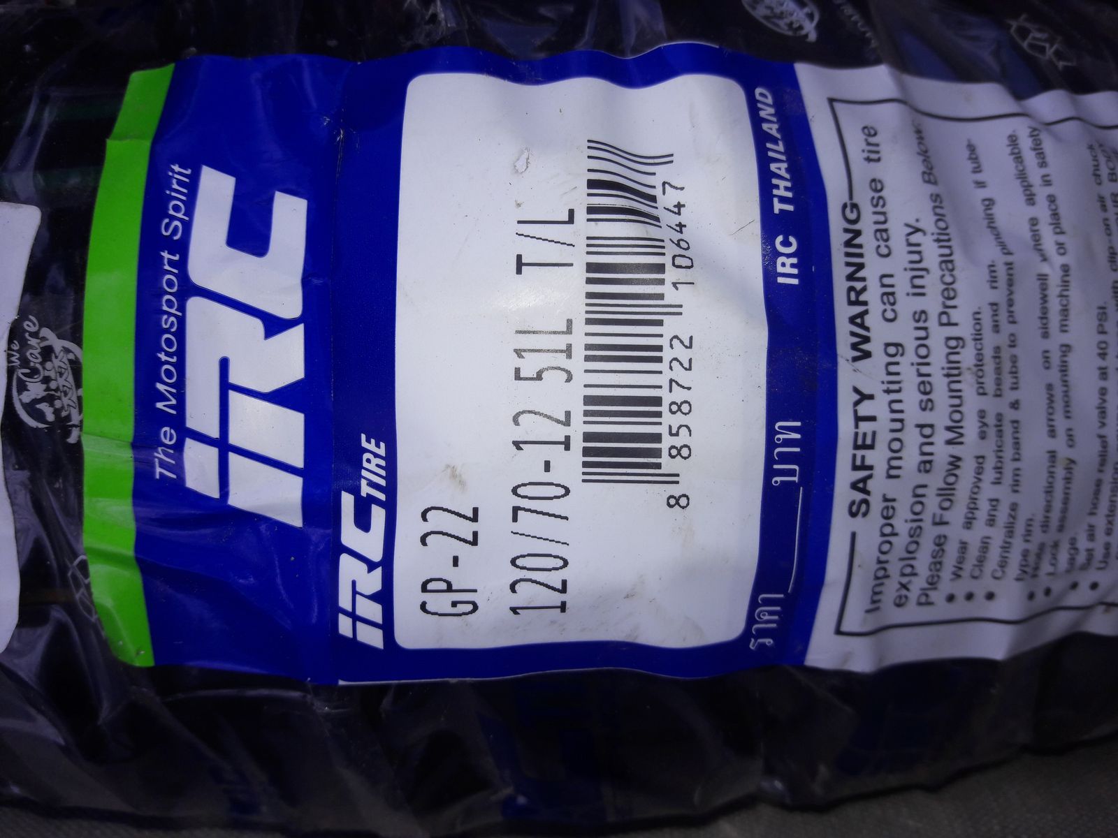 NEW IRC GP-22 120/70-12 51L T/L Tire