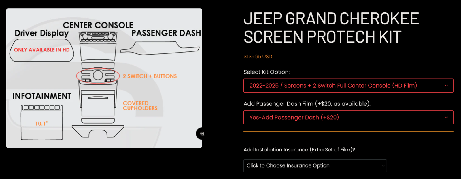 Jeep Grand Cherokee Screen and Dash Protector Kit by Screen Protech