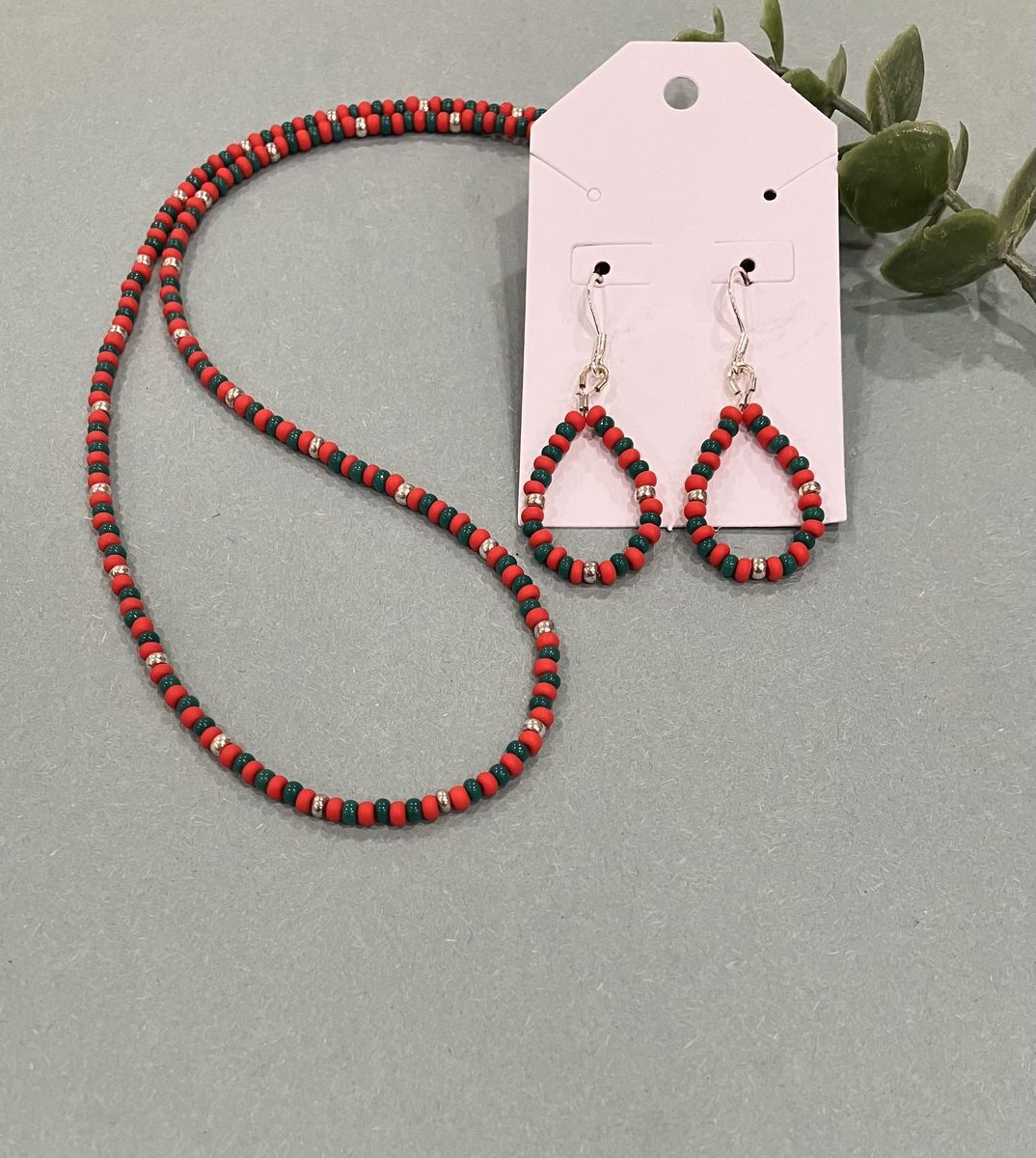 Minimalist Style Tiny Beaded Necklace & Matching Tear Drop Earrings