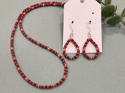 Minimalist Style Tiny Beaded Necklace & Matching Tear Drop Earrings